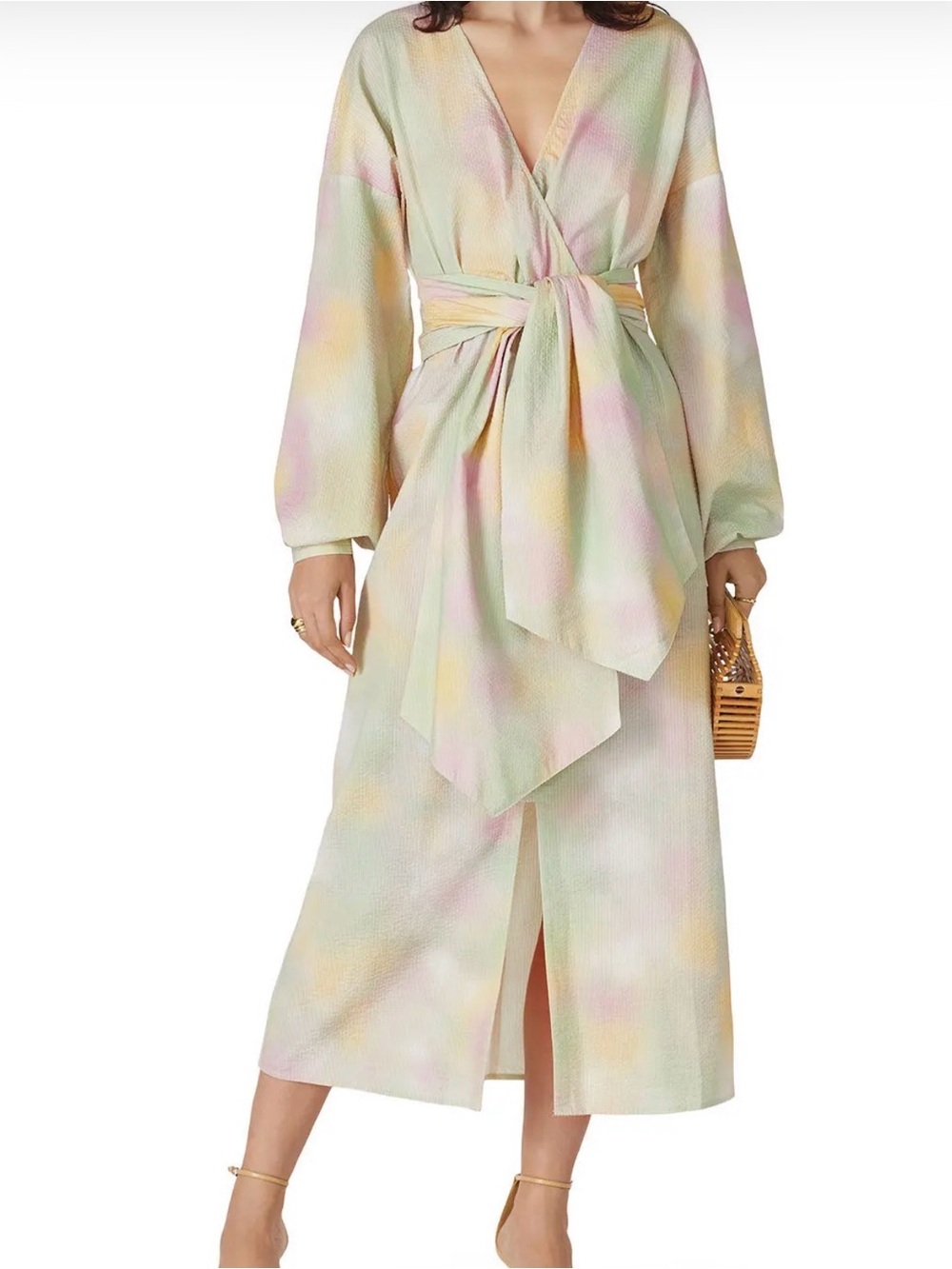 Pastel Tie-Waist Long Sleeve Midi Dress - Multi Pastel